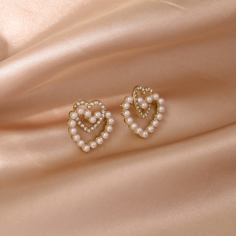 Double Love Faux Pearl Earrings 18K Plated Jewelry